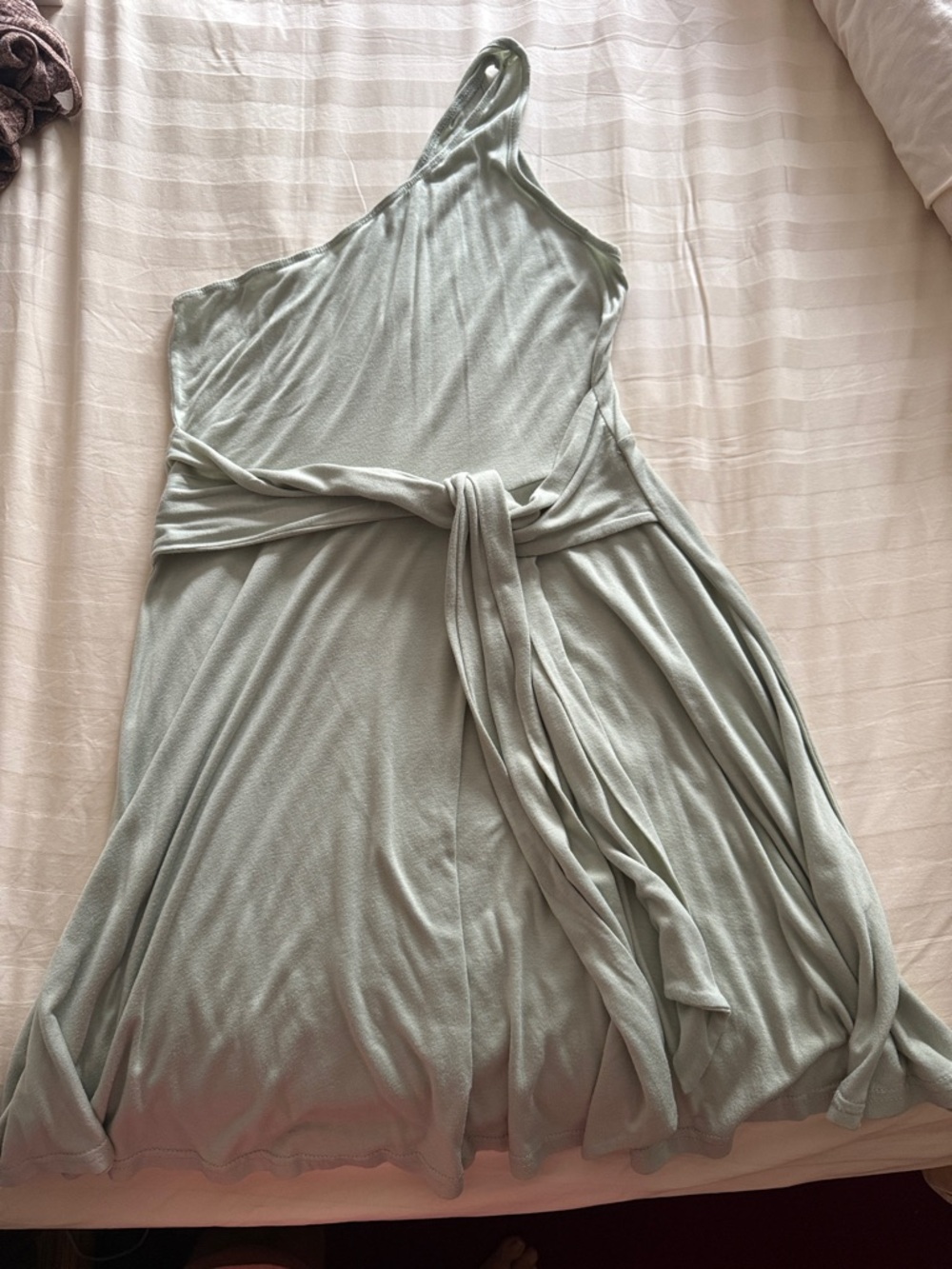 SHEIN One-Shoulder Sage Green Tie-Waist Midi Dress